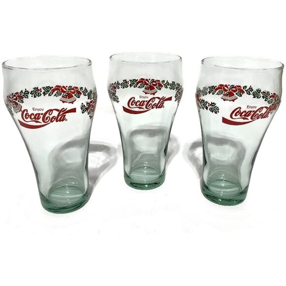 Vintage Coca-Cola Glasses With Christmas Holiday Theme Set of 3 - Picture 1 of 5